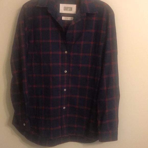 Grayson The Hero Navy and Red Button-down long sleeve plaid 100% cotton shirt - Picture 3 of 8